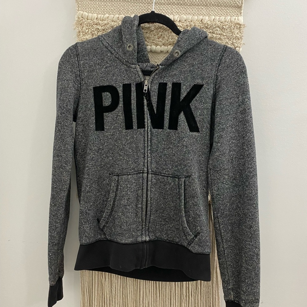 PINK Victoria’s Secret Gray/Black Zip Up Hoodie
